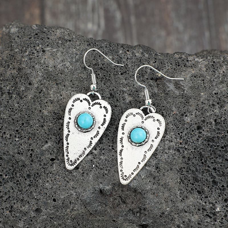 Alloy Turquoise Heart Dangle Earrings.