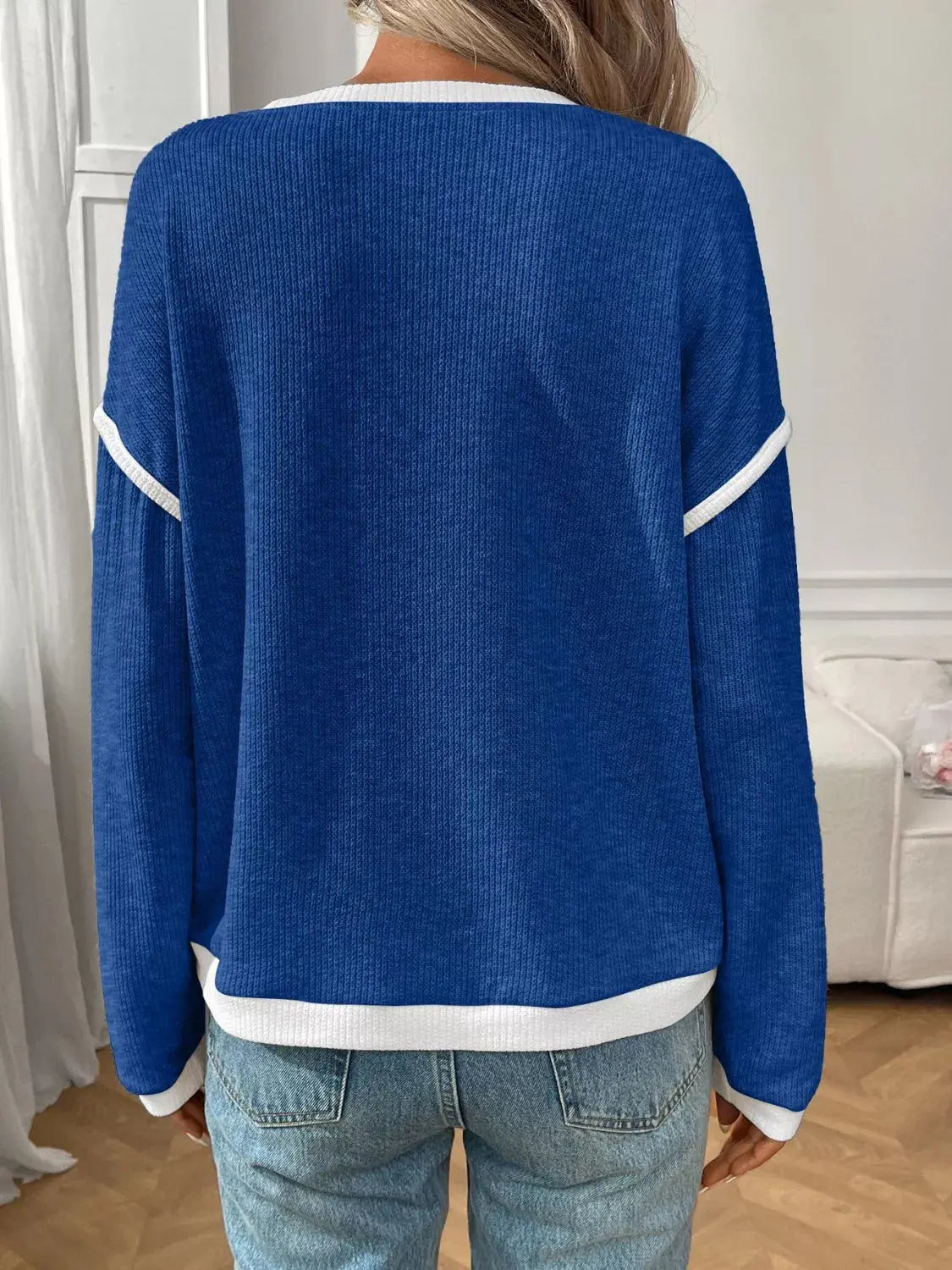 Ribbed Knit Contrast Trim Sweater Simply Love