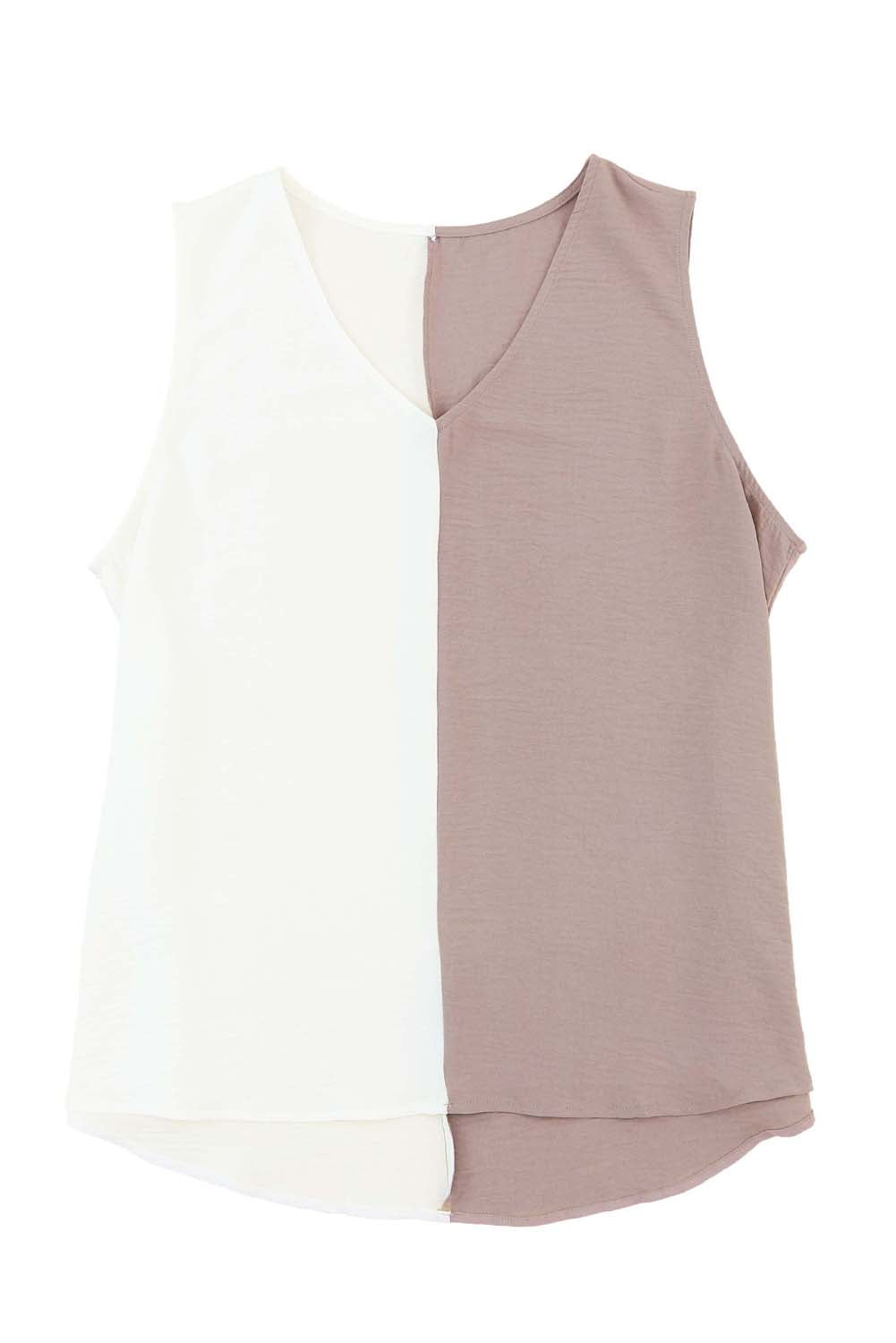 Chic white plus size color-block v-neck tank top