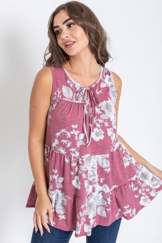 Sleeveless Floral Tiered Tunic.