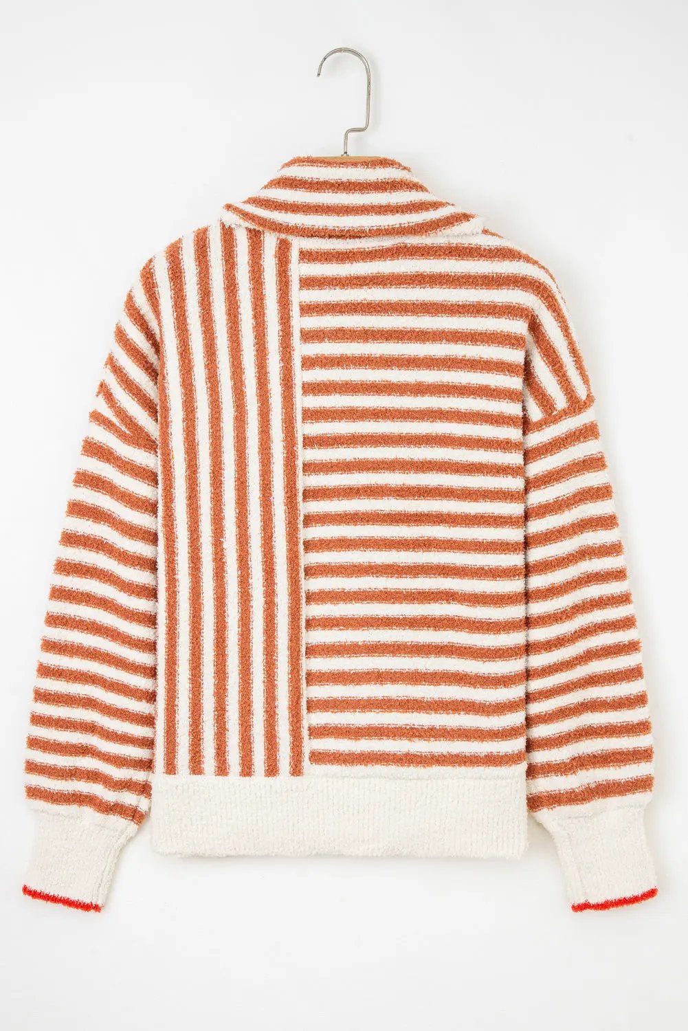 Orange Stripe Cowl Neck Drop Shoulder Sweater For Women Dear-Lover Dropshipping