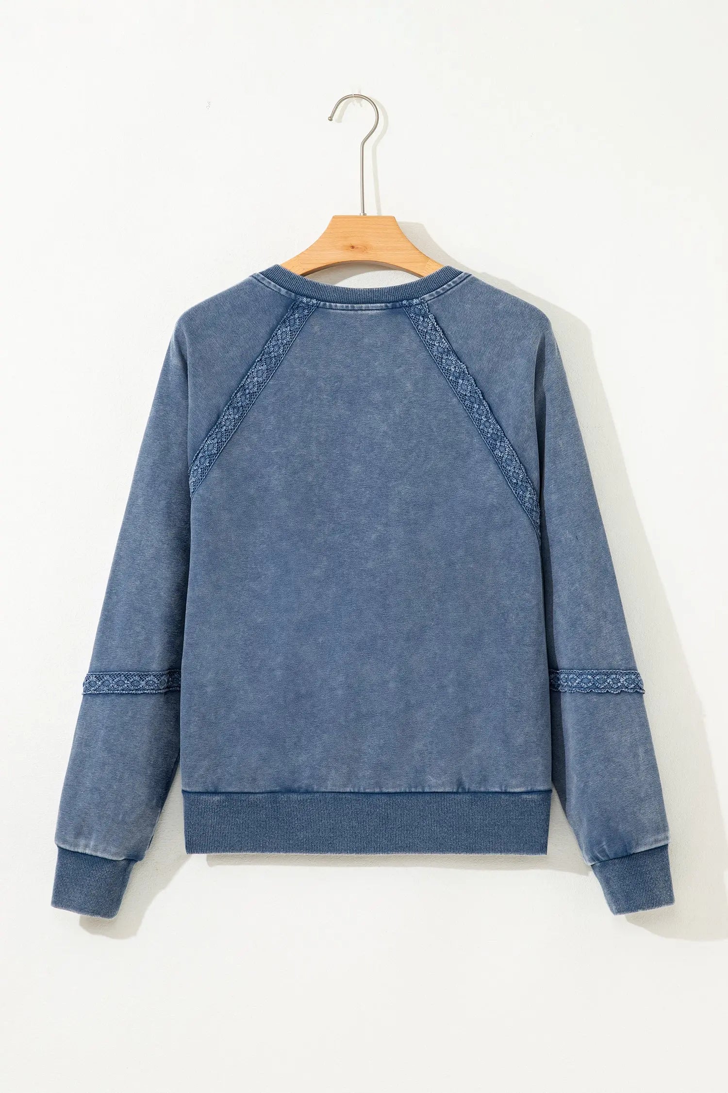 Sail Blue Lace Patchwork Notched Neck Mineral Wash Baggy Sweatshirt Dear-Lover Dropshipping