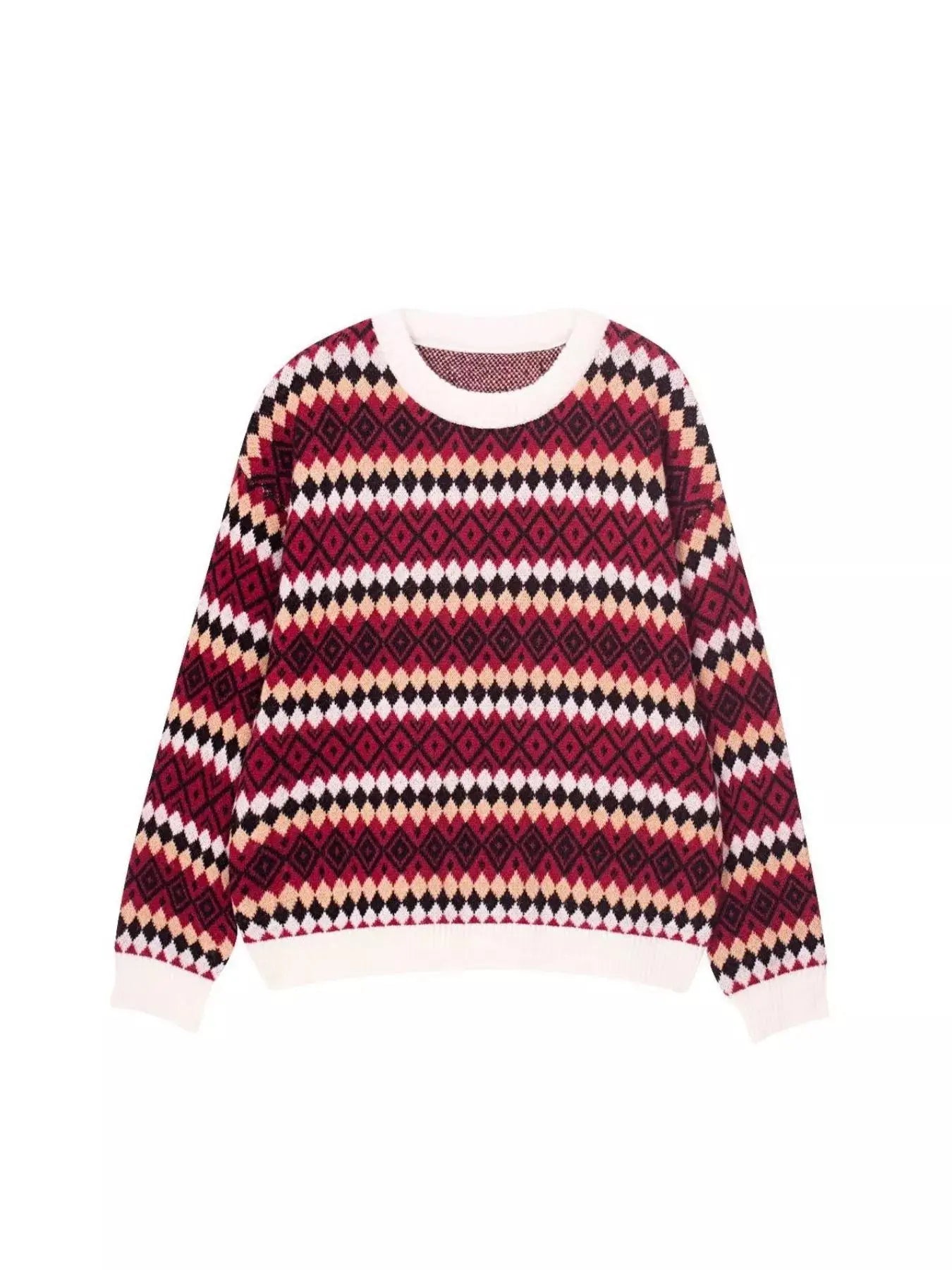 Geometric Pattern Round Neck Sweater Simply Love