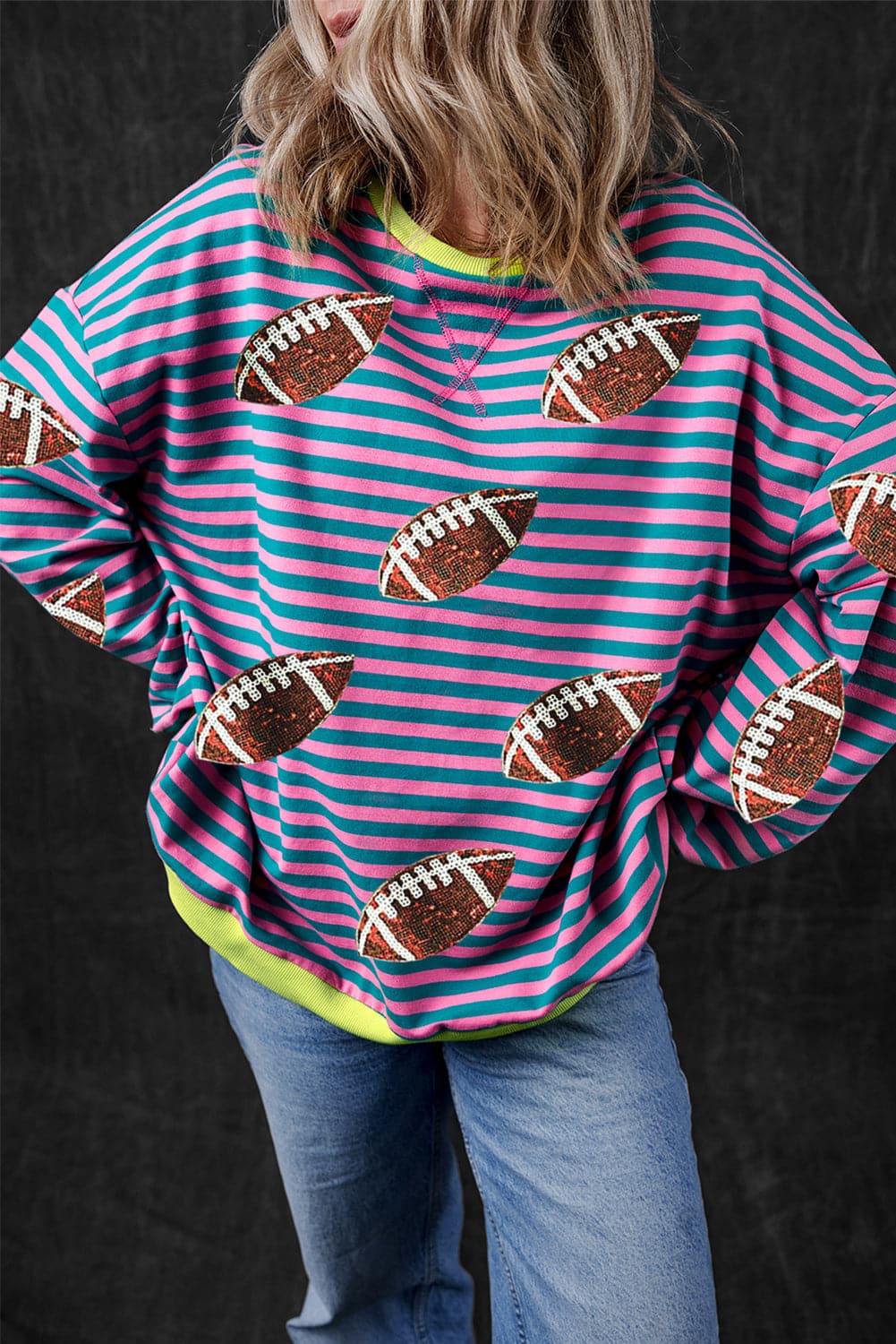 Striped Football Long Sleeve SweatshirtFeatures: Sequin
Sheer: Opaque
Stretch: Slightly stretchy
Material composition: 95% cotton, 5% elastane
Care instructions: Machine wash cold. Tumble dry low.
ImporteLove Salve Striped Football Long Sleeve SweatshirtSweatshirts & Hoodies