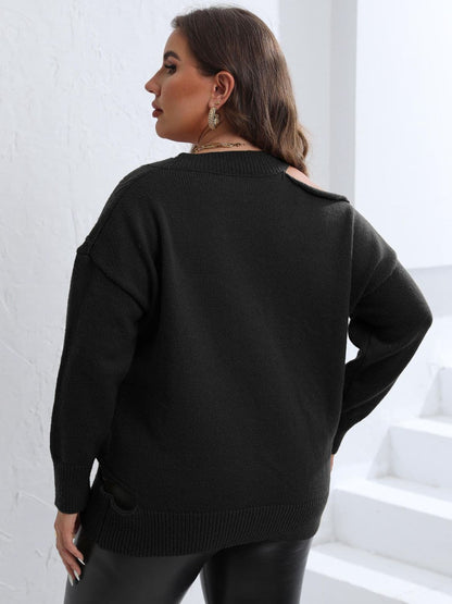 Plus Size Cutout V-Neck Sweater.