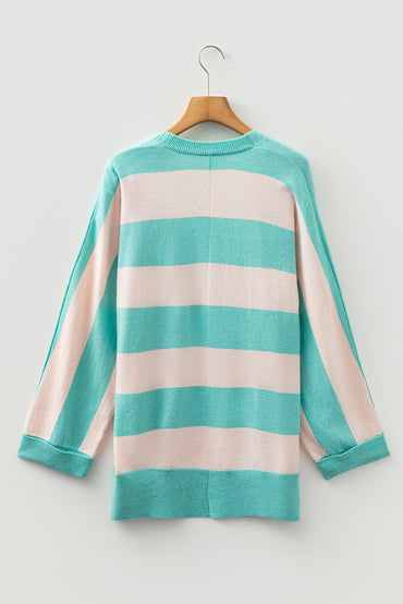 Premium Iceland Blue Colorblock Knit Open Front Short Cardigan