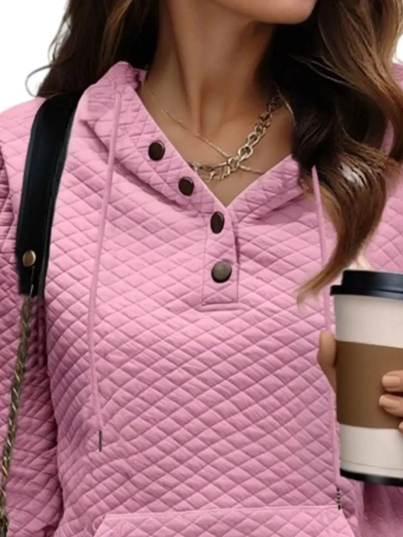 Drawstring Textured Dropped Shoulder Hoodie Simply Love