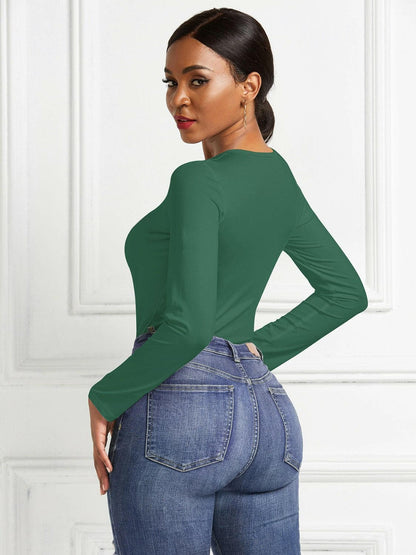 Round Neck Long Sleeve Bodysuit.