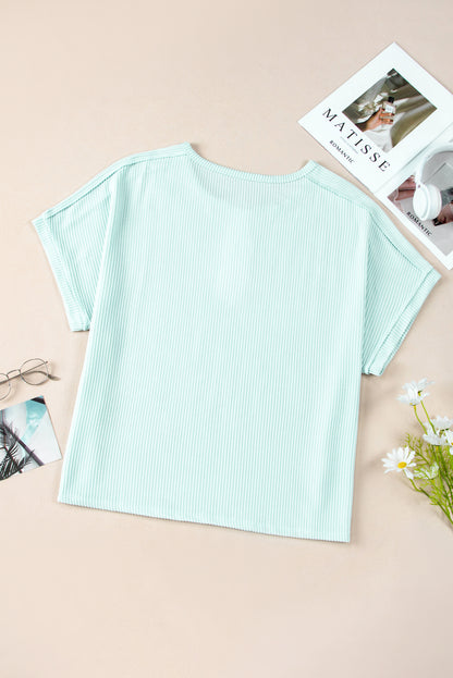 Iceland Blue Plus Size Henley T-shirt with Textured Style