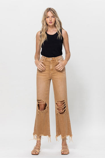 90's Retro High-Waisted Crop Flare Jeans