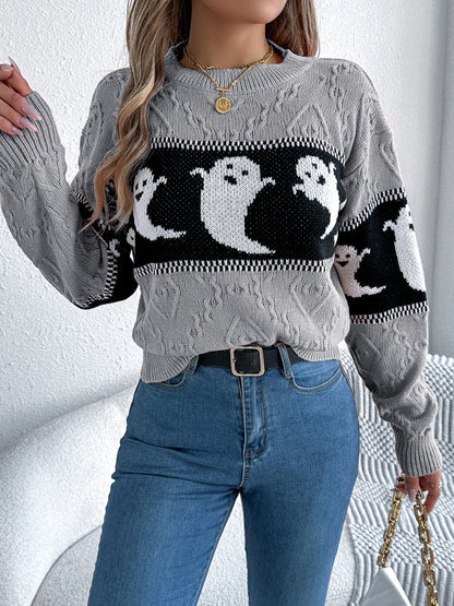 Cozy ghost long sleeve sweater with round neck