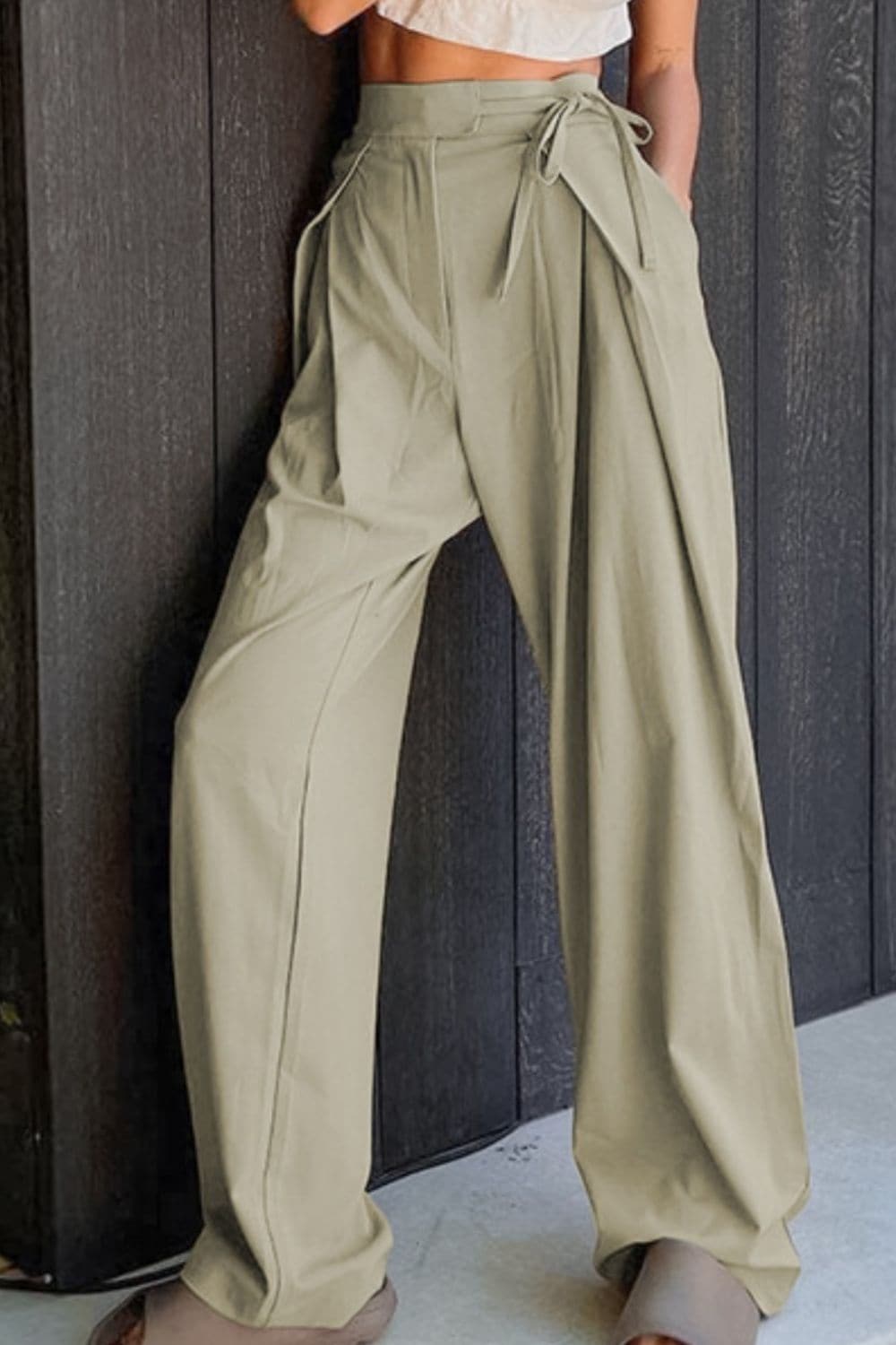 Tied High Waist Wide Leg Pants.