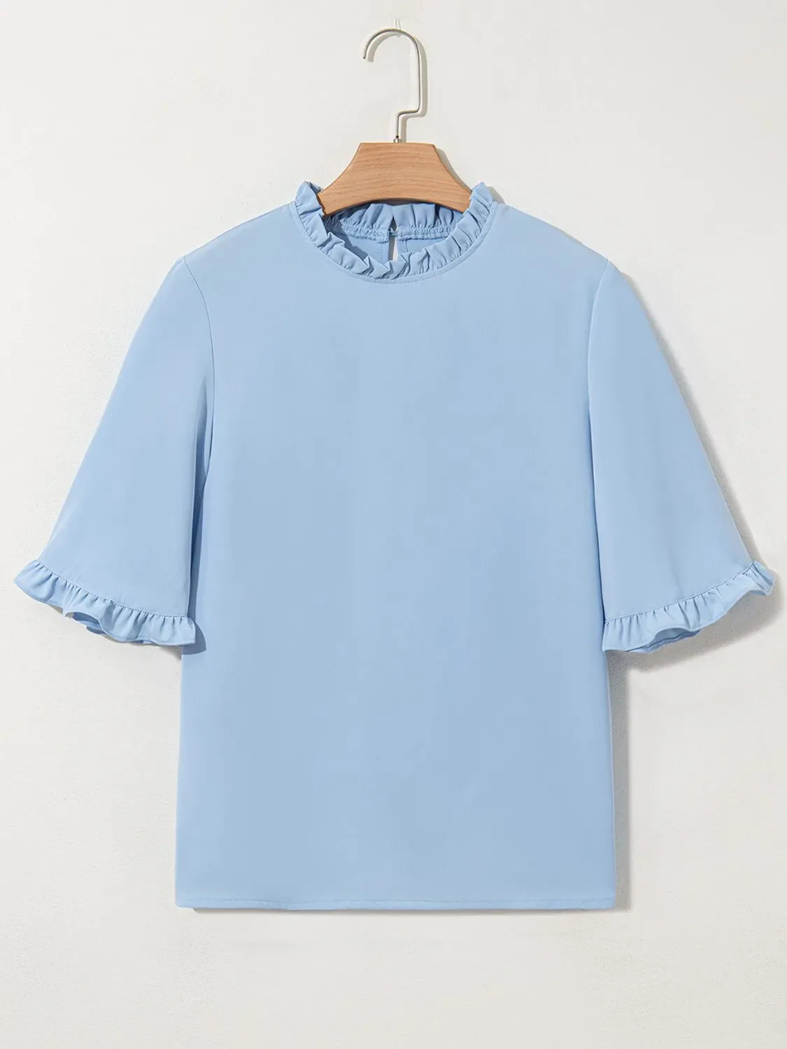 Frill Solid Round Neck Half Sleeve Blouse