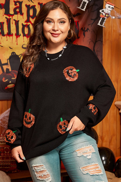 Chic black sequined pumpkin sweater