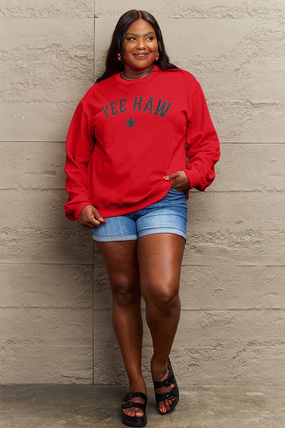 Simply Love Full Size YEEHAW Graphic Round Neck Sweatshirt.