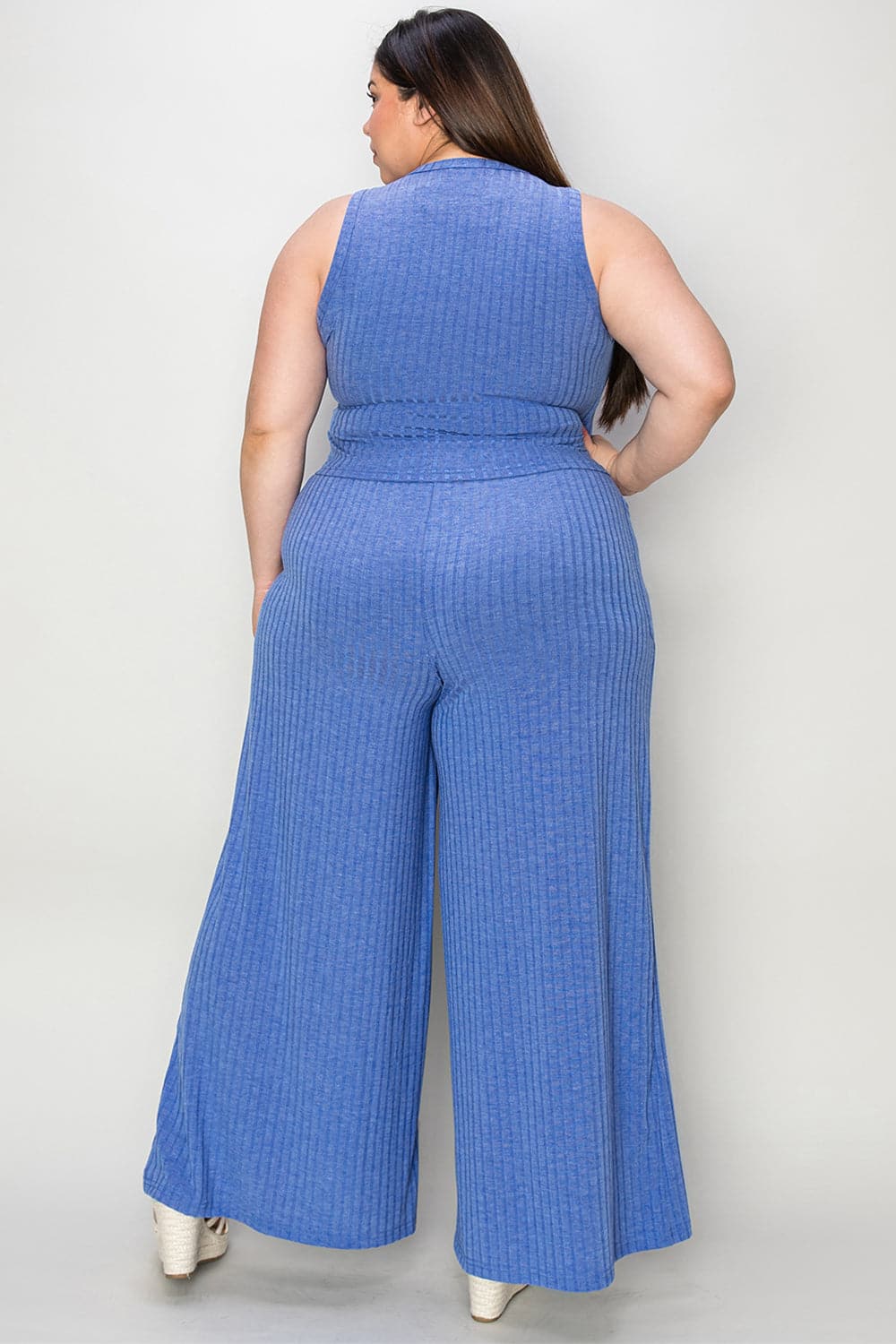 Basic Bae Full Size Ribbed Tank and Wide Leg Pants Set.