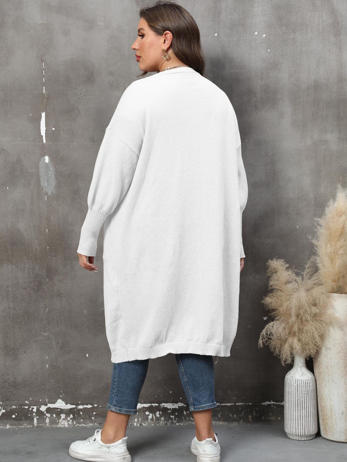 Plus Size Long Sleeve Pocketed Cardigan.