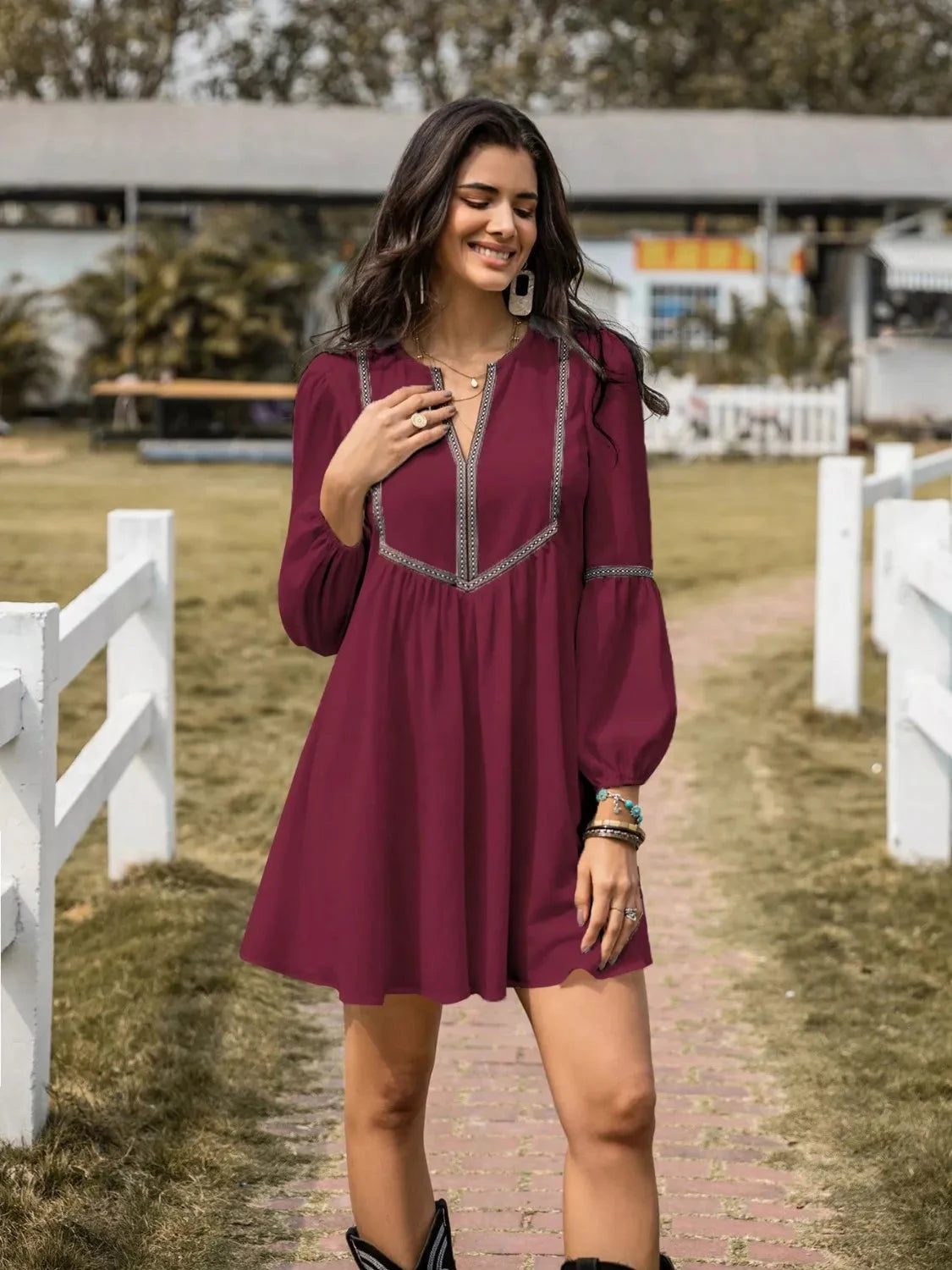 Long Sleeve Mini Dress with Contrast Trim Coco’s Tee Boutique