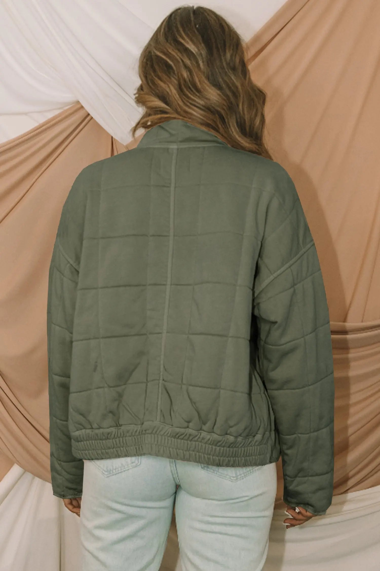 Green Zippered Quilted Jacket With Front Pockets Lightweight Dear-Lover Dropshipping