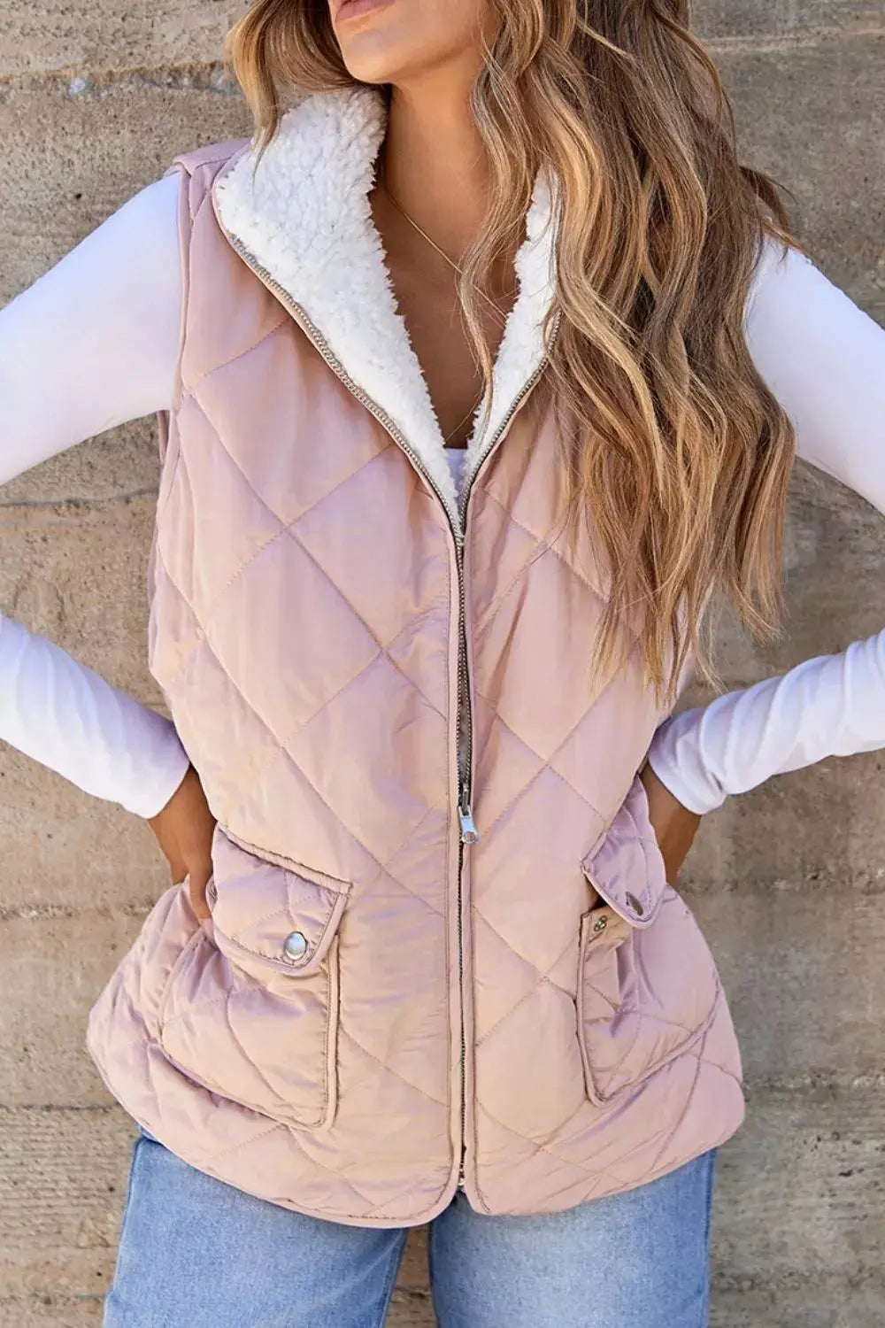 Quilted Sherpa-Lined Vest Coat Simply Love