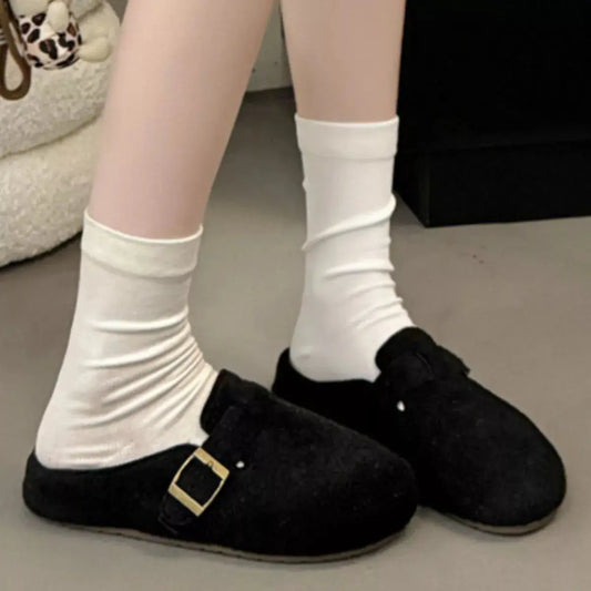 Buckle Decor Round Toe Slippers Simply Love