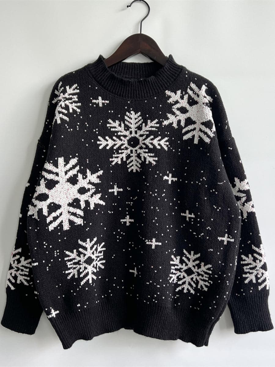 Snowflake Pattern Dropped Shoulder Sweater.