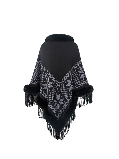 Fringe Geometric Cape Sleeve Poncho.