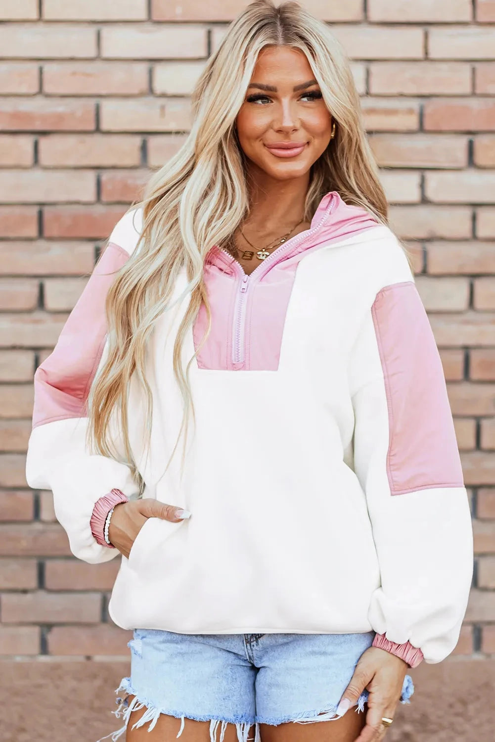Color Block Half Zip Long Sleeve Hoodie Coco’s Tee Boutique