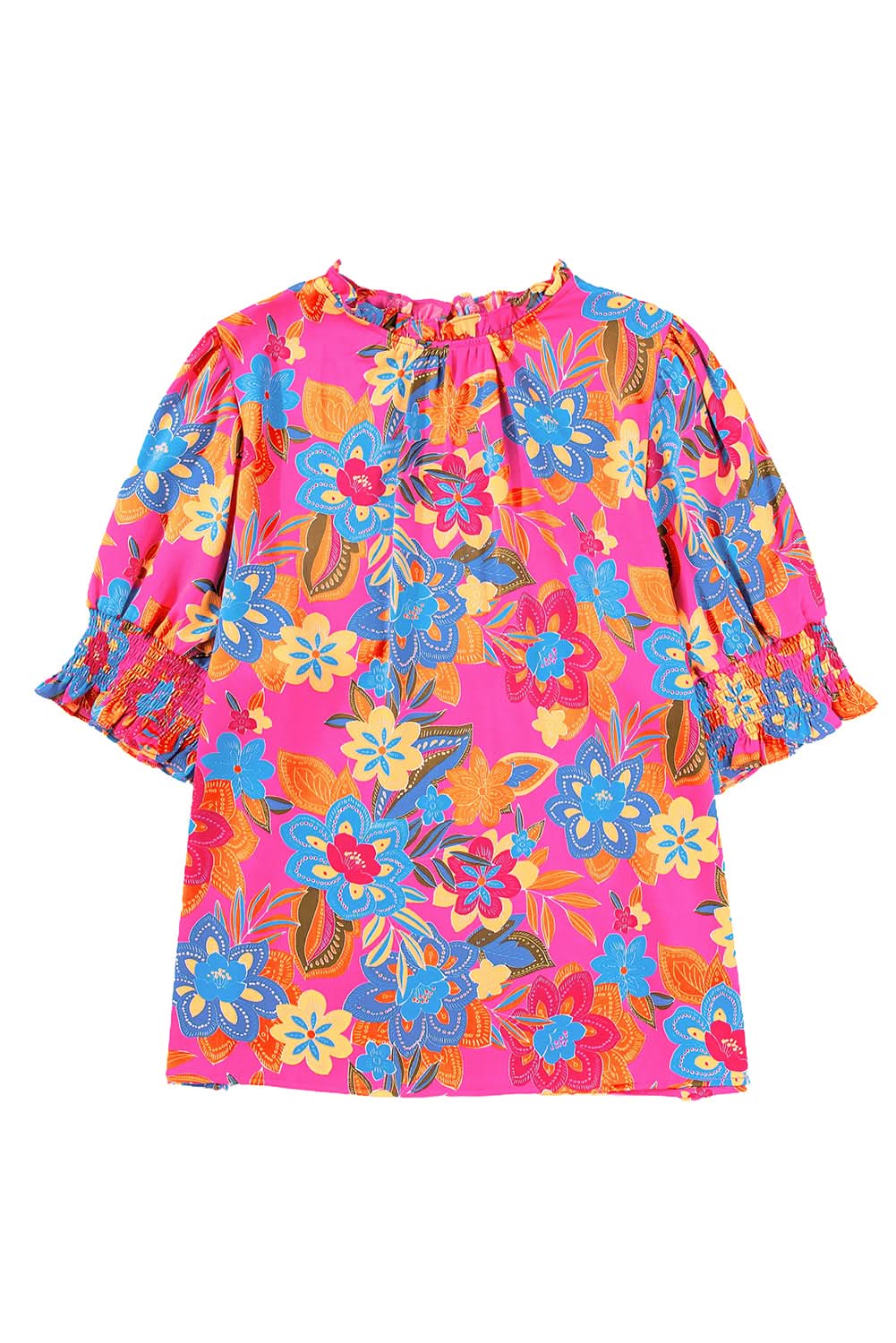 Rose plus floral blouse - frilly neck, puff sleeves - Love Salve 