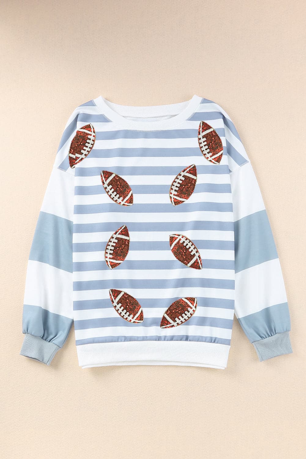 Football Striped Round Neck Long Sleeve Sweatshirt.