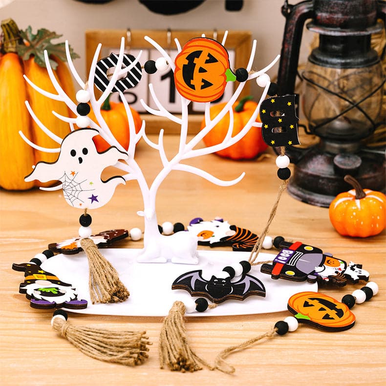 Charming wooden Halloween decorations - set of three hanging elements