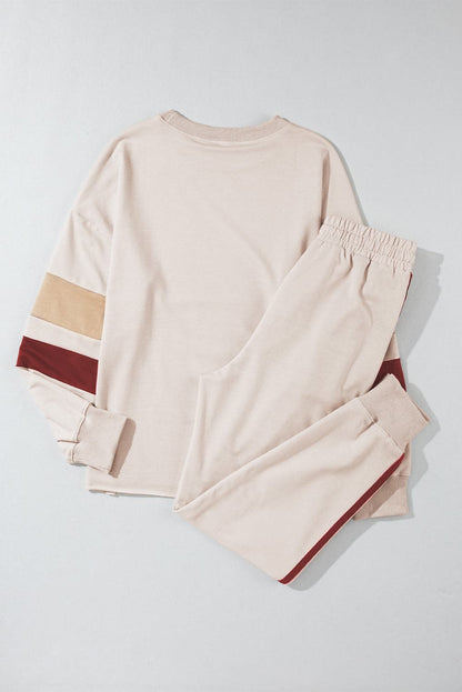 Striped Round Neck Sweatshirt and Drawstring Joggers Set.