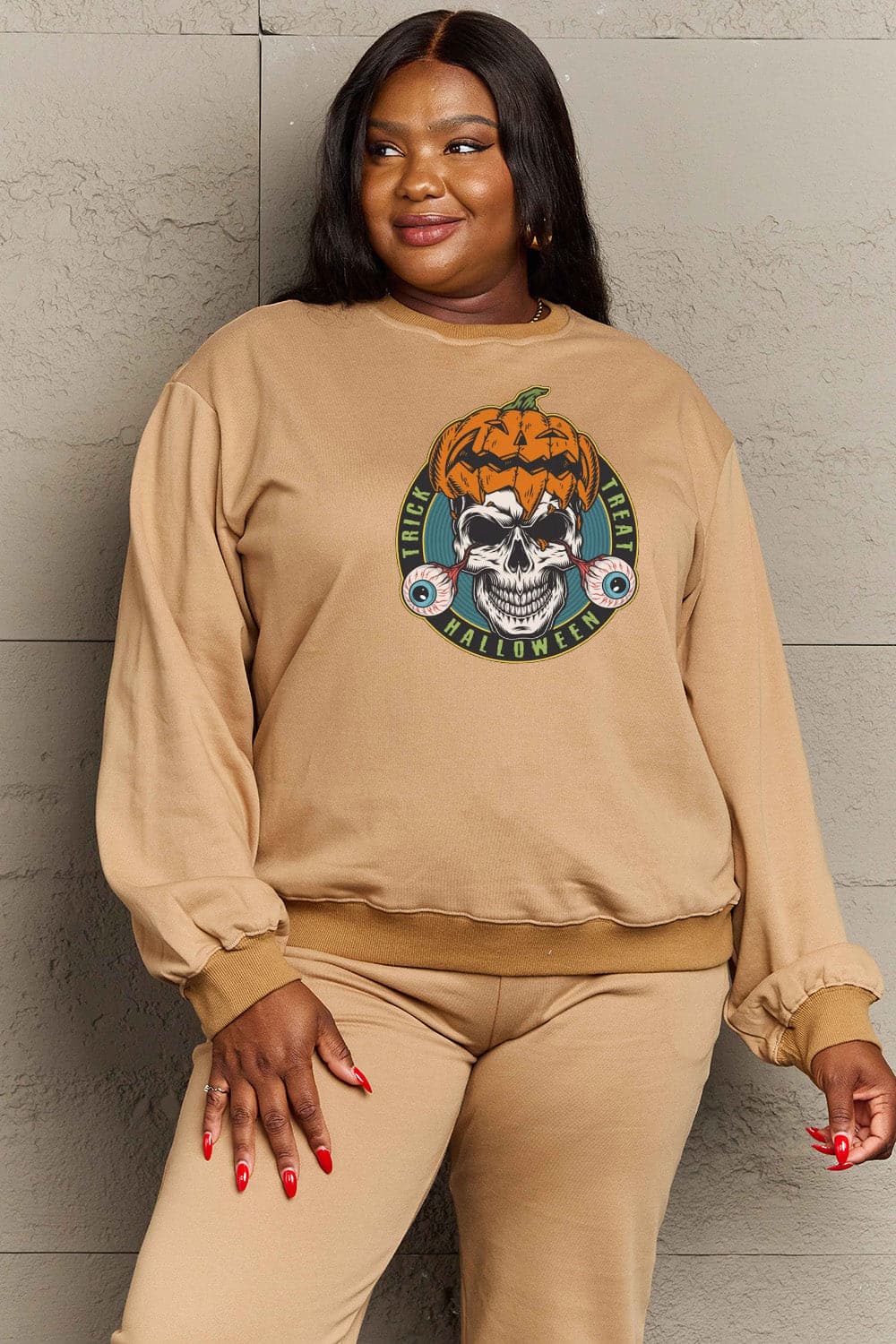 Simply Love Full Size Skull Graphic Sweatshirt.