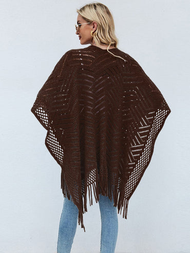 Fringe Hem Open Front Poncho.