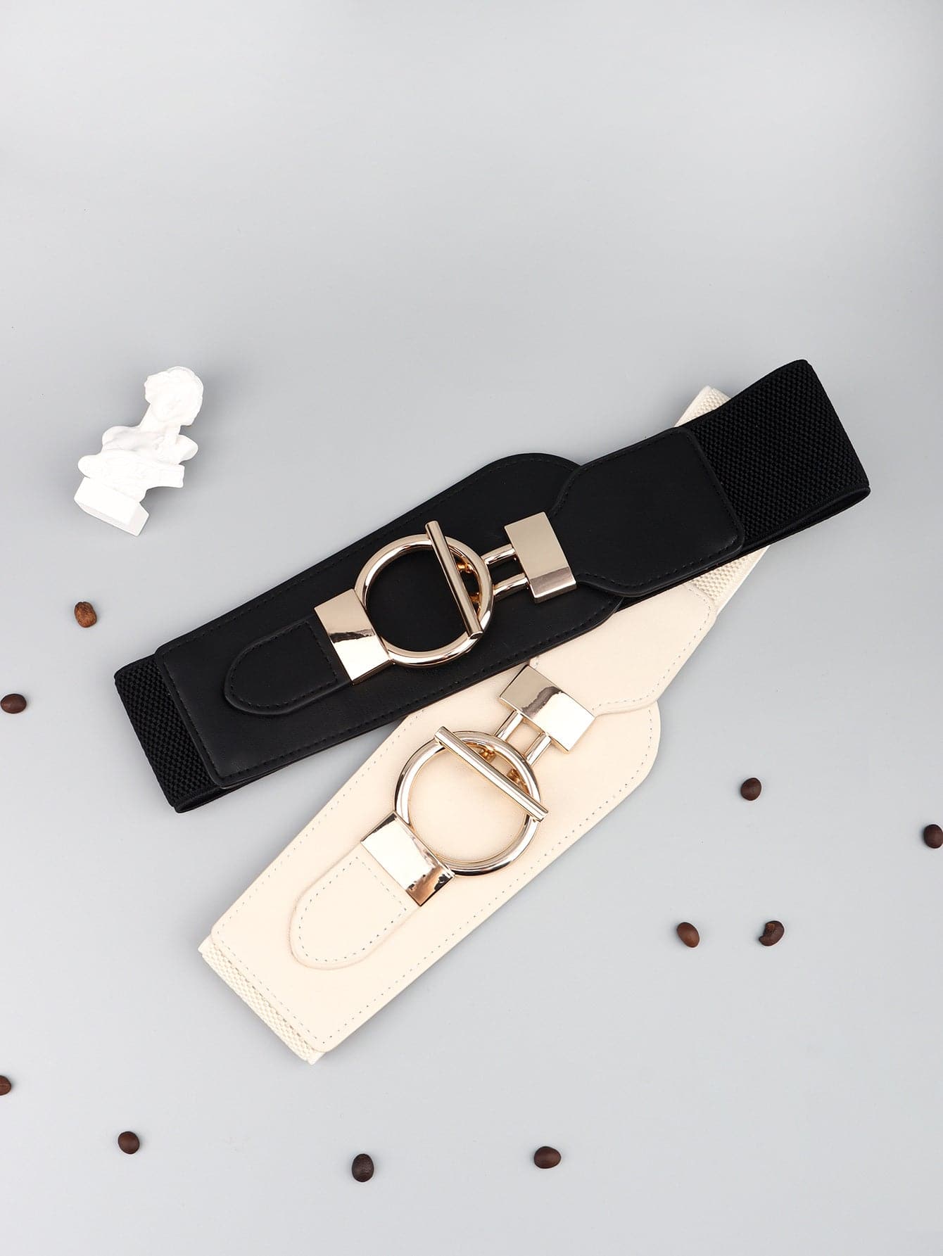 PU Elastic Wide Belt with Alloy Buckle.