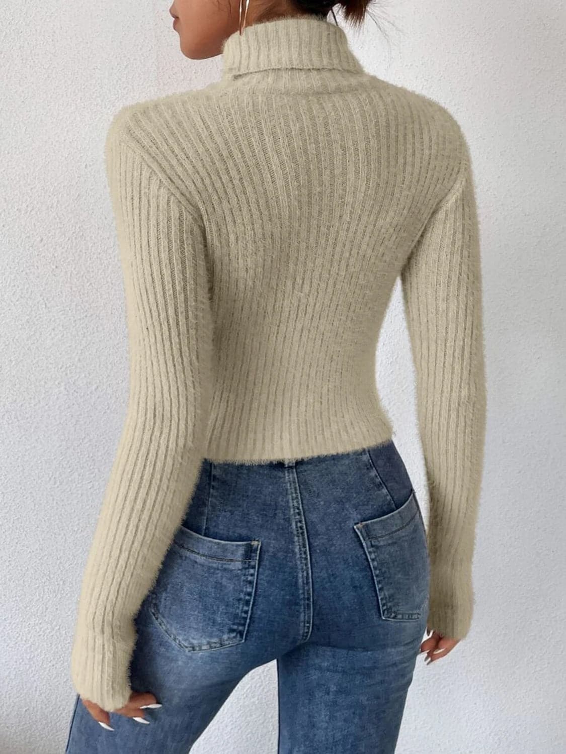 Ribbed Turtleneck Long Sleeve Sweater.