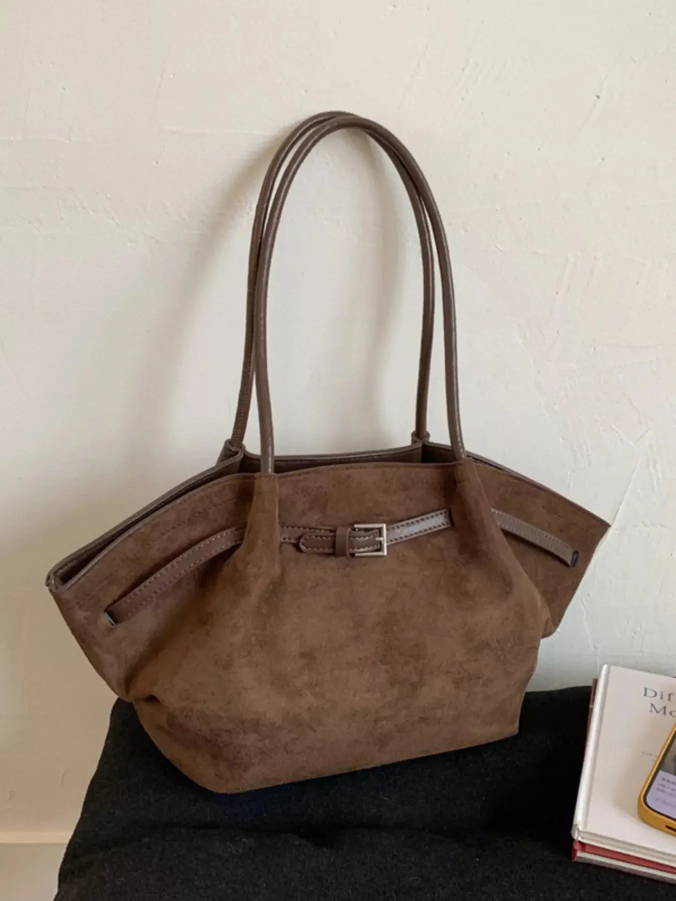 Solid Color Buckle Tote Bag Simply Love
