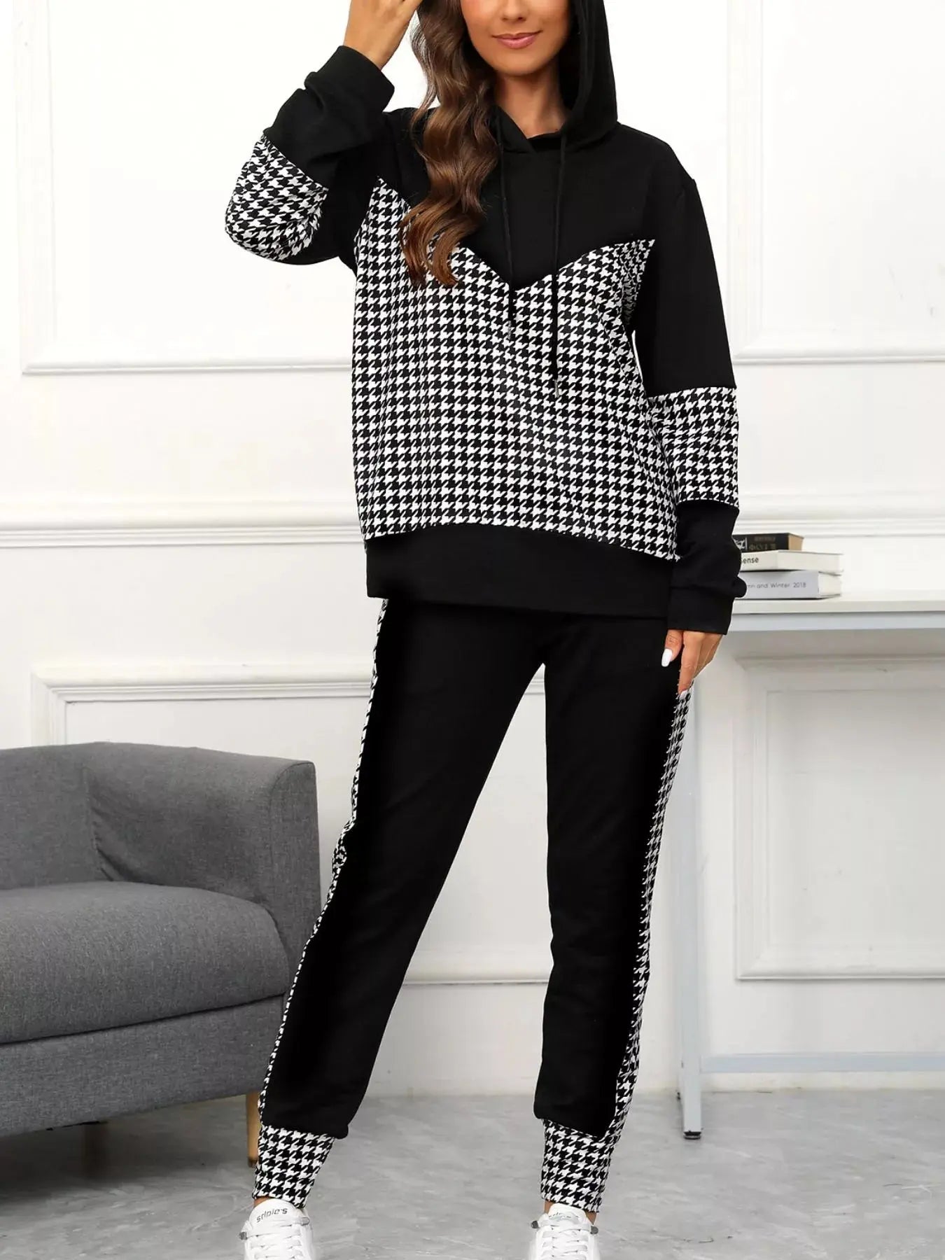 Houndstooth Drawstring Hoodie and Pants Se Simply Love