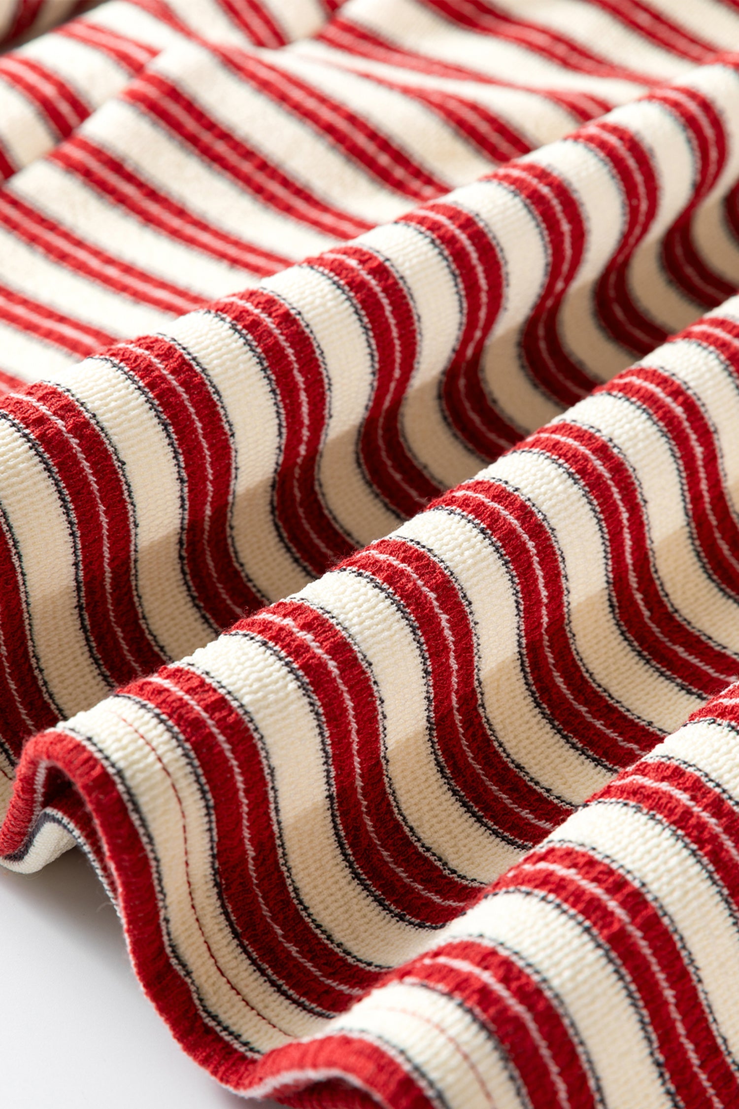 Racing Red Striped Print Contrast Collar Zip V Neck Long Sleeve Top Dear-Lover Dropshipping