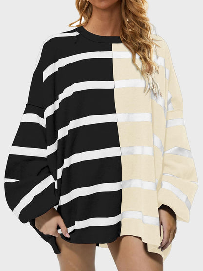 Striped Round Neck Long Sleeve Sweater.