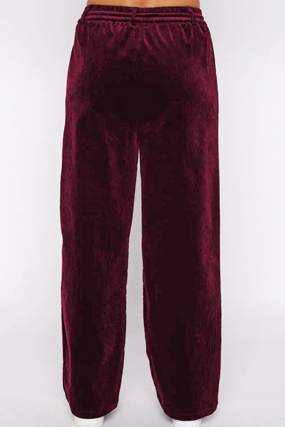 Chic burgundy wide leg pants with adjustable drawstring waist