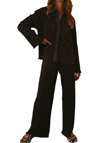 Chic collared long sleeve lounge set with pants