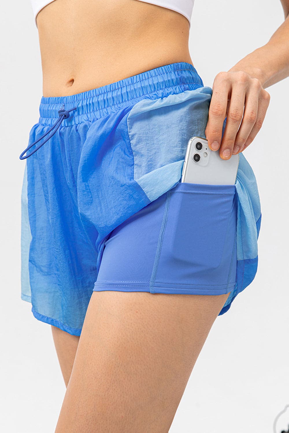 Color Block Drawstring Active Shorts.