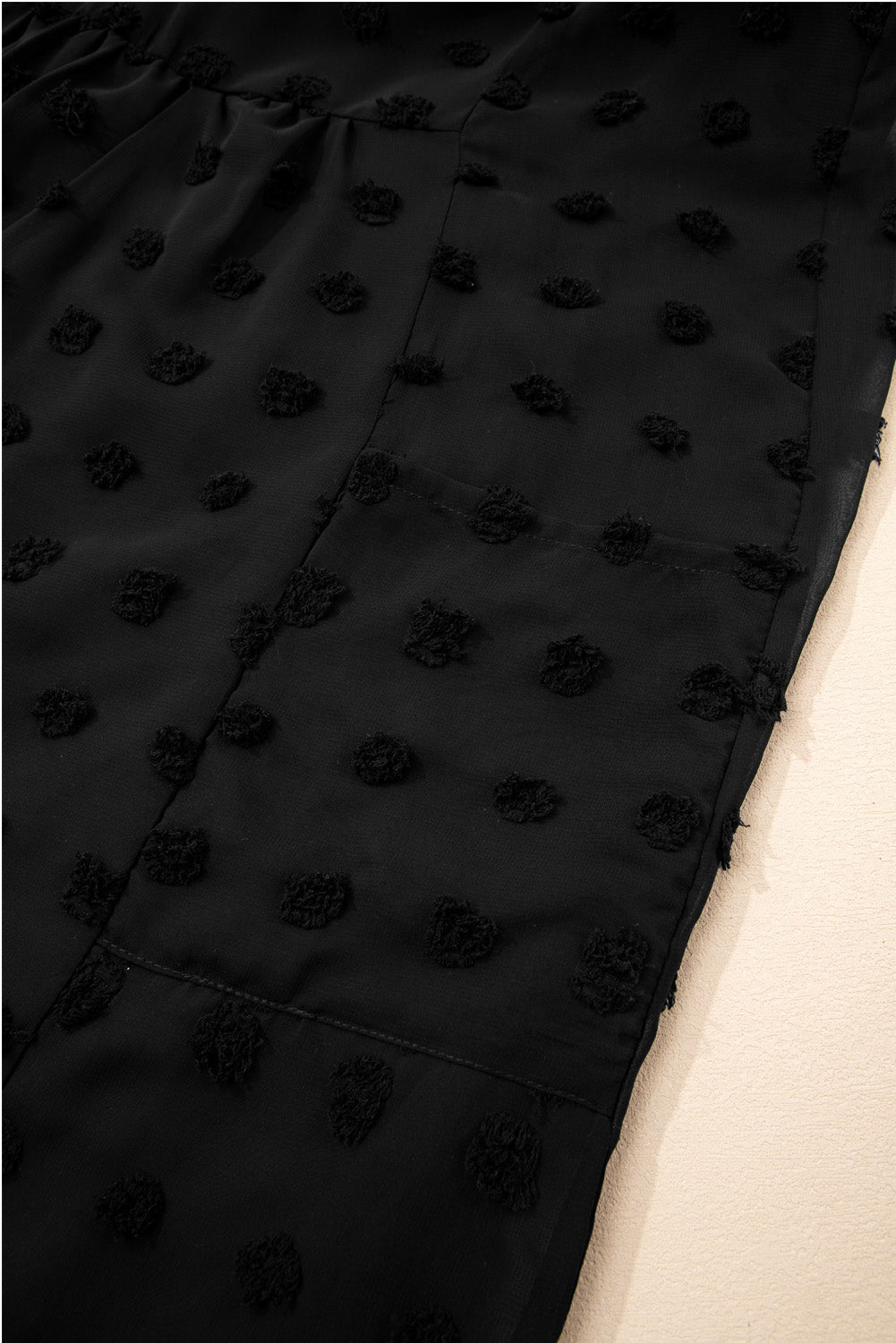 Black Dotty Textured Notched Neck Plus Size Ruffled Dress Dear-Lover Dropshipping