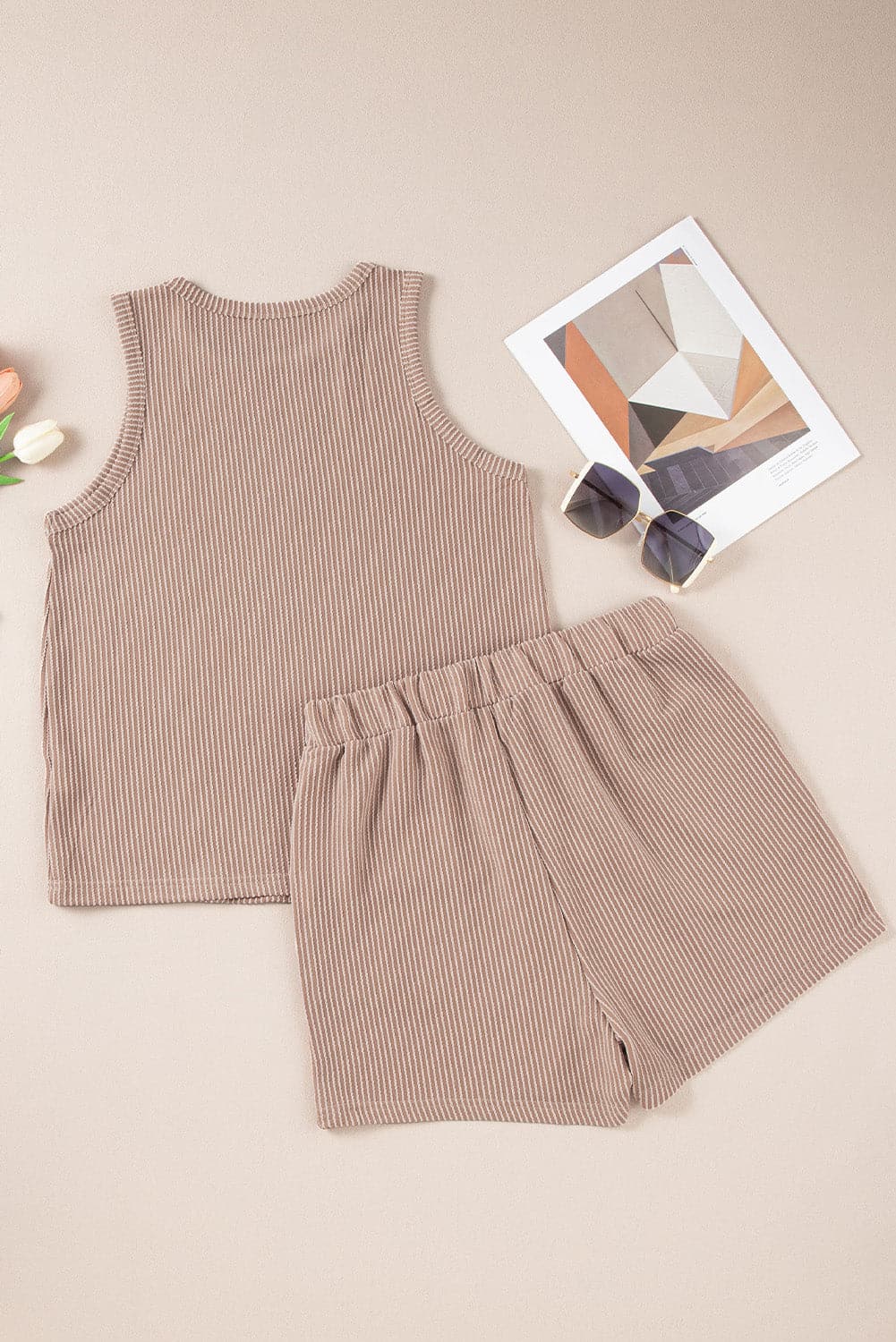 Textured Round Neck Tank and Shorts Set.