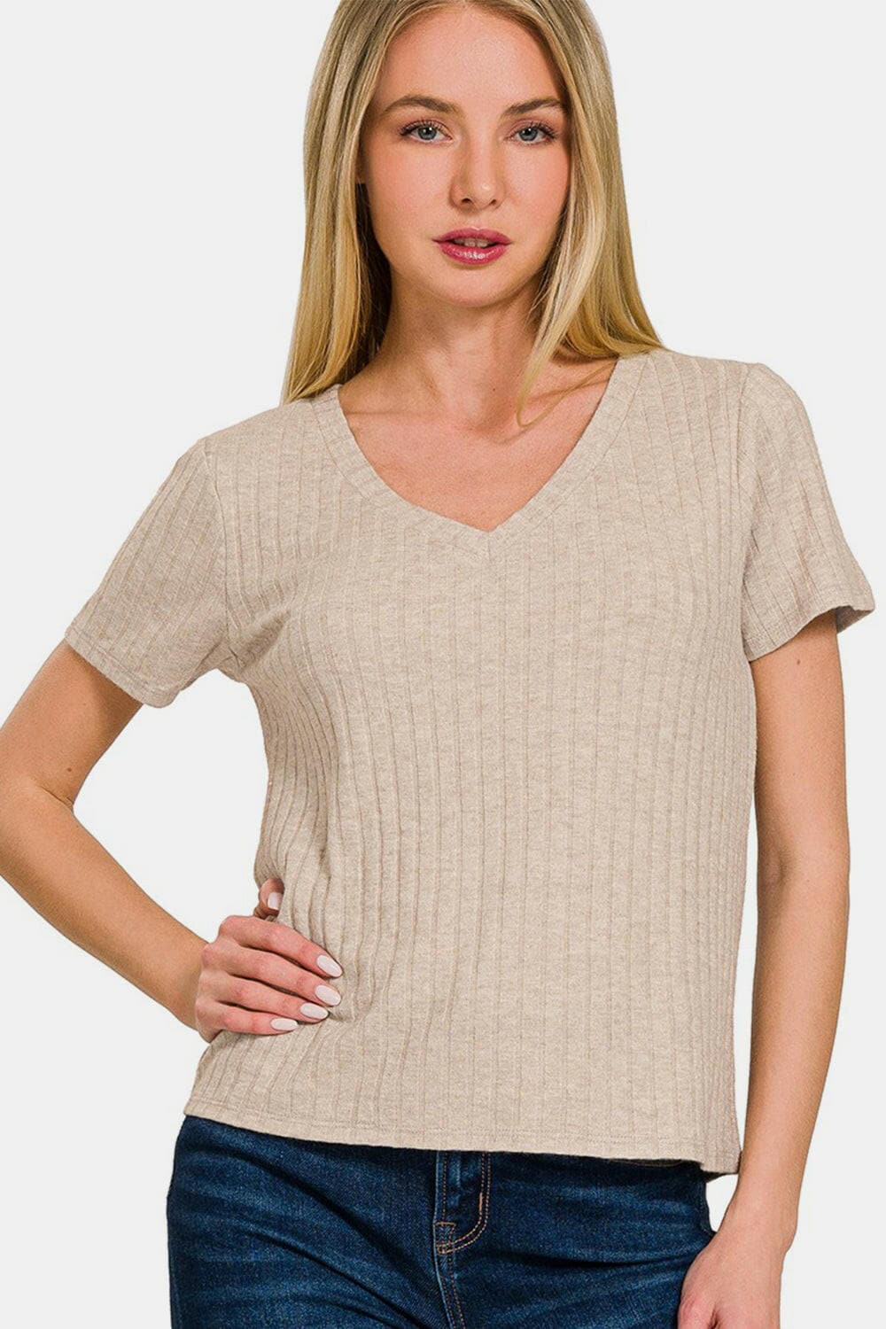 Zenana Ribbed Short Sleeve T-Shirt.