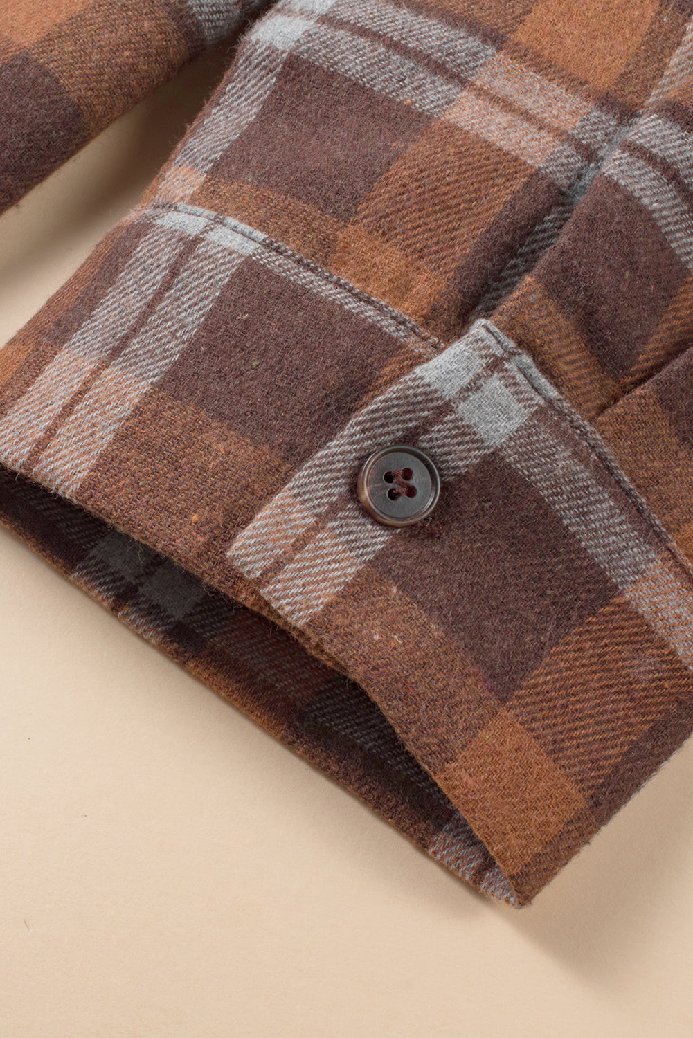 Cozy brown plaid hooded jacket for plus sizes