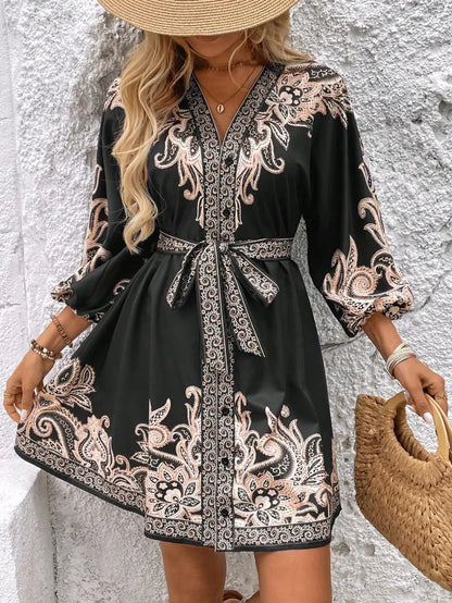 Boho Luxe Paisley Belted Mini Dress