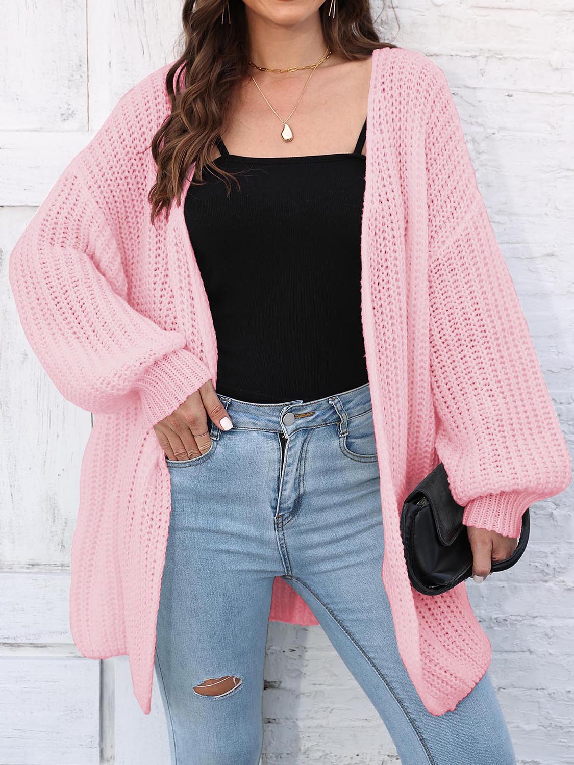 Open Front Dropped Shoulder Longline Cardigan.