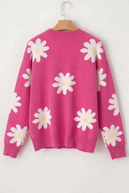 Daisy Round Neck Dropped Shoulder Sweater.